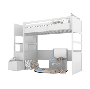 BAMI Biela vyvýšená posteľ SIMONE s úložnými schodmi a policou 90x200 cm Zvoľte stranu: Vľavo