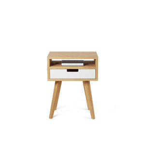 Benlemi Drevený nočný stolík v scandi štýle HYLLE biely Kvalita dreva: 1. Dubový masív triedy A