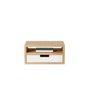 Benlemi Drevený závesný nočný stolík v scandi štýle HYLLE biely Kvalita dreva: 1. Dubový masív triedy A