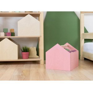 Benlemi Drevený úložný box HOUSE v tvare domčeka Zvoľte farbu: Ružová