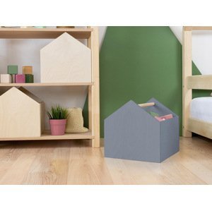 Benlemi Drevený úložný box HOUSE v tvare domčeka Zvoľte farbu: Tmavo sivá