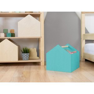 Benlemi Drevený úložný box HOUSE v tvare domčeka Zvoľte farbu: Tyrkysová