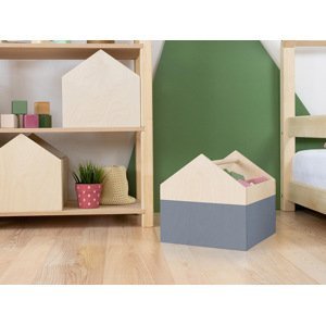 Benlemi Drevený úložný box HOUSE v tvare domčeka Zvoľte farbu: Tmavo sivá, pololakovaná