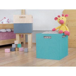 Benlemi Úložný drevený box BOKS do regálu s obdĺžnikovým úchytom Zvoľte farbu: Tyrkysová