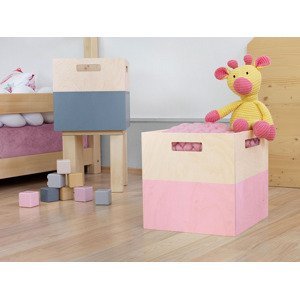 Benlemi Úložný drevený box BOKS do regálu s obdĺžnikovým úchytom Zvoľte farbu: Ružová, pololakovaná
