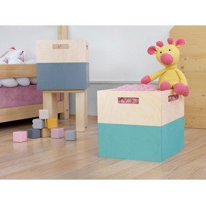 Benlemi Úložný drevený box BOKS do regálu s obdĺžnikovým úchytom Zvoľte farbu: Tyrkysová, pololakovaná