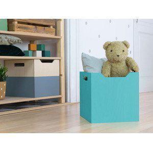 Benlemi Úložný drevený box BOKS so širokým výrezom Zvoľte farbu: Tyrkysová