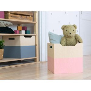 Benlemi Úložný drevený box BOKS so širokým výrezom Zvoľte farbu: Ružová, pololakovaná
