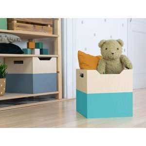 Benlemi Úložný drevený box BOKS so širokým výrezom Zvoľte farbu: Tyrkysová, pololakovaná