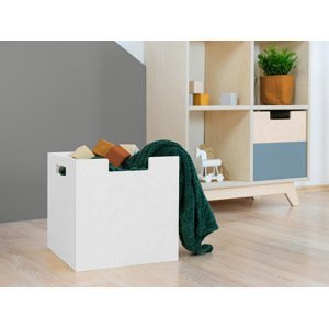 Benlemi Úložný drevený box BOKS s obdĺžnikovým výrezom Zvoľte farbu: Biela
