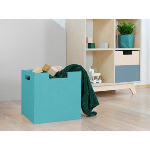 Benlemi Úložný drevený box BOKS s obdĺžnikovým výrezom Zvoľte farbu: Tyrkysová