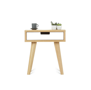 Benlemi Dizajnový nočný stolík so šuplíkom LUNA biely Kvalita dreva: 1. Dubový masív triedy A