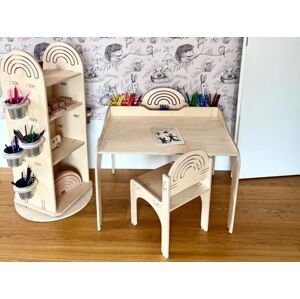 Myminihome Detský stolík RAINBOW s pastelkovníkmi + stolička Zvoľte farbu: Sivá