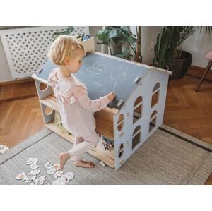 Myminihome Domčekový stôl na kreslenie s regálom + detská stolička so šmykľavkou Zvoľte farbu: Biela