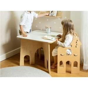Myminihome Detský stôl RONDO + detská stolička so šmykľavkou Zvoľte farbu: Nelakovaná, Varianta: S jednou stoličkou