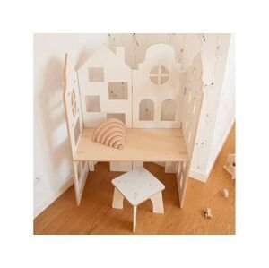 Myminihome Detský stôl v tvare domčeka 2v1 + stolička bez operadla Zvoľte farbu polic: Béžová, Zvoľte farbu stran: Béžová