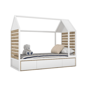 BAMI Detské drevené jednolôžko domček s úložným priestorom TUTU 90x200 cm Zvoľte farbu: Biela, dub sonoma
