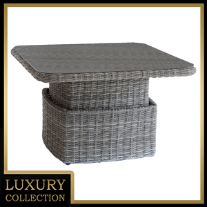 DEOKORK Ratanový stôl výsuvný jedálenský/odkladací 100 x 100 cm BORNEO LUXURY (sivá)