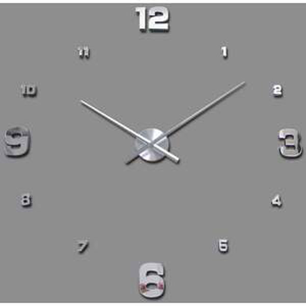 3D Nalepovacie hodiny Clock BIG 3-12 XL, Silver Mirror 90-130cm