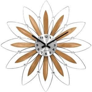 Drevené strieborné hodiny LAVVU CRYSTAL Flower LCT1115, 50 cm