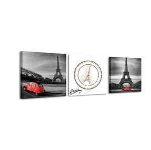 3 dielne obrazové hodiny, Eiffelova veža, 35x105cm