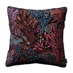 Dekoria Gabika so šnúrkou, obliečka na vankúš, kolorowy motyw roślinny na czarnym tle, 45 x 45 cm, Intenso Premium, 144-26