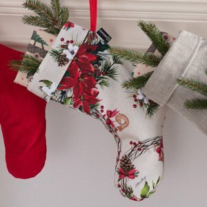 Dekoria Darčeková ponožka, červená, zelená, béžová, 29 x 18 x 39 cm, Vianočná kolekcia Christmas, 629-41