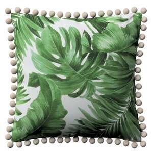 Dekoria Viera s brmbolcami, zelené listy na bielom podklade, 45 × 45 cm, Tropical Island, 141-71