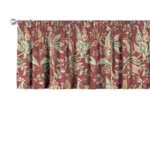 Dekoria Krátky záves na riasiacej páske, kvetinové vzory na pozadí z tehlovo-červenom podklade, 130 x 40 cm, Gardenia, 142-12