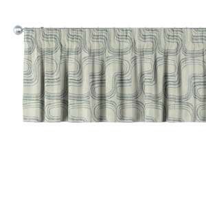 Dekoria Krátky záves na riasiacej páske, šedé vzory na ľanovom podklade, 130 × 40 cm, Výpredaj, 143-14