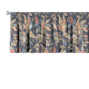 Dekoria Krátky záves na riasiacej páske, kvetinové vzory na šedo - tmavomodrom pozadí, 390 x 40 cm, Gardenia, 142-19