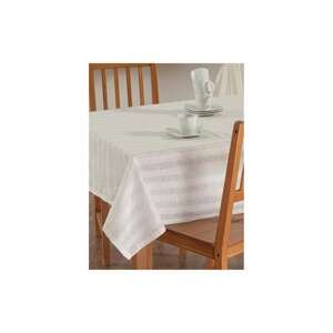 Dekoria Obrus na stôl obdĺžnikový, polopriehľadné pásy bielej farby, 130 × 210 cm, Linen, 392-03