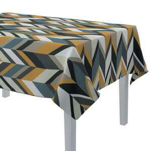 Dekoria Obrus na stôl obdĺžnikový, geometrické vzory v žlto-modro-béžových farbách, 130 × 250 cm, Vintage 70's, 143-56