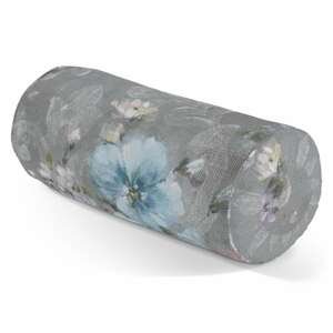Dekoria Valček so záložkami, modré a ružové kvety na šedom podklade, Ø 20 x 50 cm, Flowers, 137-81