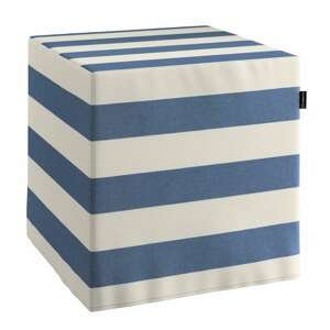 Dekoria Taburetka tvrdá, kocka, modro - biele pásy, 40 x 40 x 40 cm, Quadro, 142-70