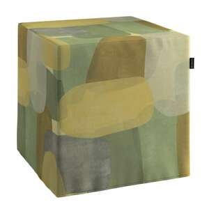 Dekoria Taburetka tvrdá, kocka, geometrické vzory v zeleno - hnedých farbách, 40 x 40 x 40 cm, Vintage 70's, 143-72