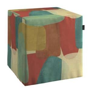 Dekoria Taburetka tvrdá, kocka, geometryczne wzory w czerwono-zielonej kolorystyce, 40 x 40 x 40 cm, Vintage 70's, 143-75