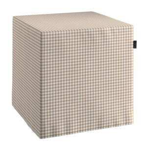 Dekoria Poťah na taburetku,kocka, béžovo-biele malé káro, 40 x 40 x 40 cm, Quadro, 136-05