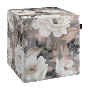 Dekoria Poťah na taburetku,kocka, svetlé kvety na sivom podklade so svetlo ružovou a béžovou, 40 x 40 x 40 cm, Gardenia, 142-13