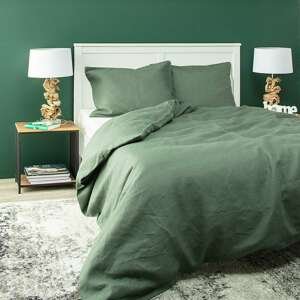 Dekoria Súprava posteľných ľanových obliečok Linen 200x200cm green, 200 x 200 cm/ 2 poszewki 60 x 50 cm