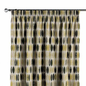 Dekoria Záves na riasiacej páske, horčicovo-čierno-béžové vzory na svetlom podklade, Modern, 142-99