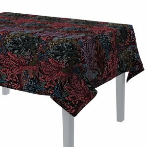 Dekoria Obrus na stôl obdĺžnikový, kolorowy motyw roślinny na czarnym tle, Intenso Premium, 144-26