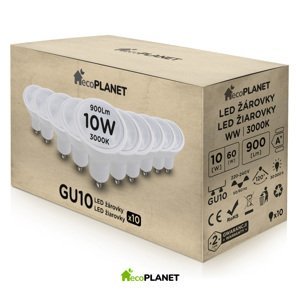 10x LED žiarovka - GU10 - ECOPLANET - 10W - 900Lm - teplá biela