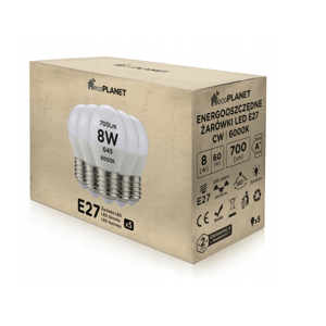 5x LED žiarovka E27 - G45 - 8W - 700lm - studená biela