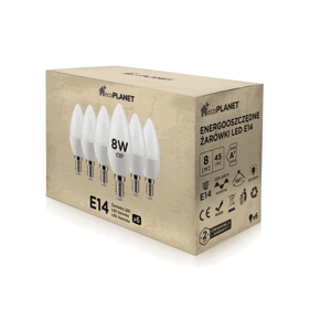 6x LED žiarovka E14 sviečka 8W 700lm - teplá biela