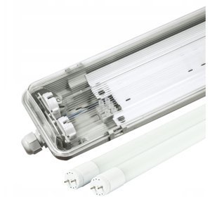 Hermetické svietidlo s odrážačom svetla T8 2x120cm IP65 ver3 + 2x LED trubica 18W studená biela SADA