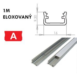 Hliníkový Profil pre LED pásky A Povrchový 1m ELOXOVANÝ