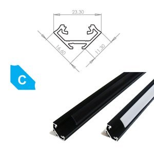 Hliníkový Profil pre LED pásky C Rohový Eloxovaný čierny 1m