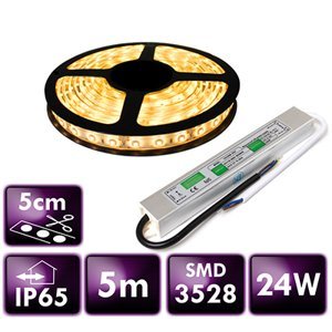 LED pásik - SMD 2835 - 5m - 300/5m - 4,8 W/m - IP65 - teplá biela + zdroj IP67 SADA