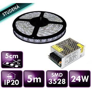 LED pásik - SMD 2835 - 5m - 60LED/m - 4,8 W/m - IP20 - studená biela + zdroj